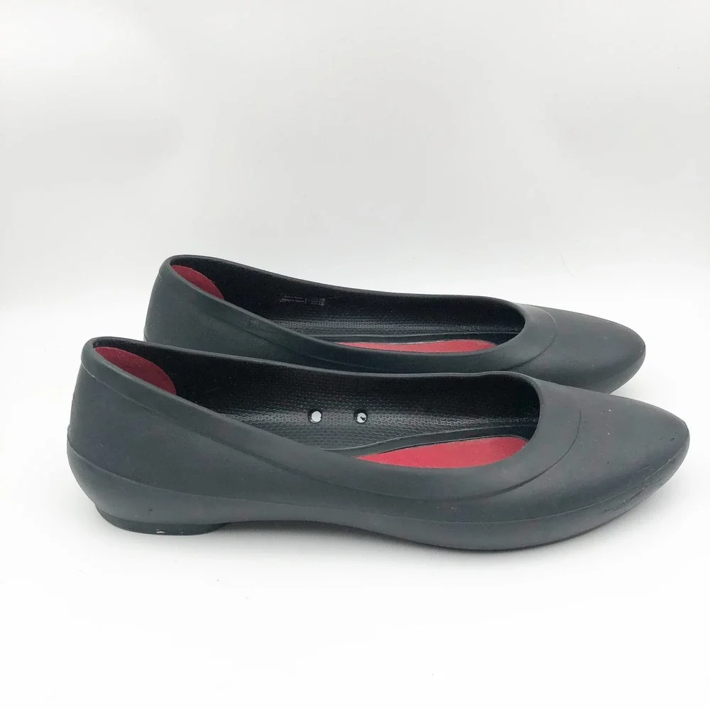Crocs Shoes Womens 9 Lina Flat Black Rubber Pointed Toe Ballet Flats Office